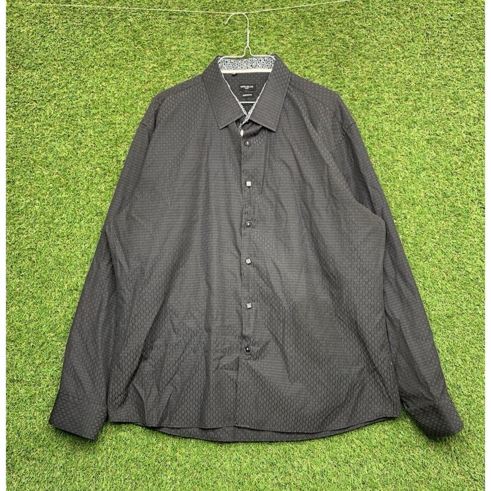 Rosso Milano Shirt Mens 2XL Long Sleeve Grey Modern Fit Button Up Flip Collar